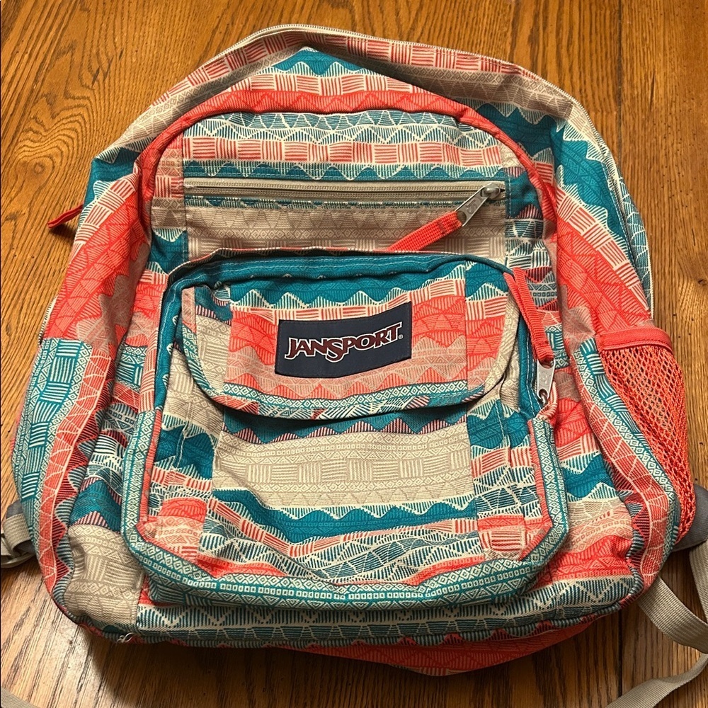 Jansport Coral and Teal Patterned Backpack